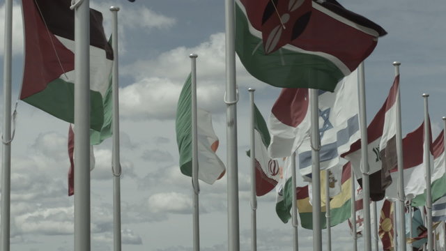 Flags of the world under high winds