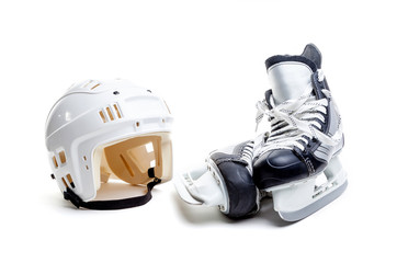 Ice Hockey Helmet and Skates Isolated on White © ronniechua