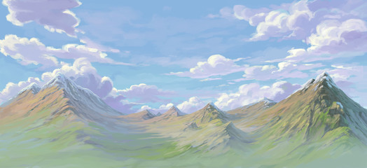 far mountain painted for illustration