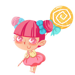Creative Illustration and Innovative Art: Little Quirky Girl Carrying a Huge Lollipop. Realistic Fantastic Cartoon Style Artwork Scene, Wallpaper, Story Background, Card Design