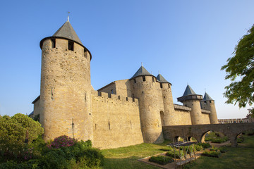 Fototapeta na wymiar Castle of Carcassonne is a medieval fortified French town in the Region of Languedoc-Roussillon, France.