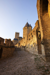 Obraz premium Castle of Carcassonne is a medieval fortified French town in the Region of Languedoc-Roussillon, France.