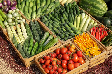 Colorful fruits and vegetables background