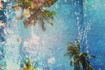 Palm Trees Against Blue Sky Shabby Vintage Effect