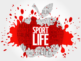 Sport Life apple word cloud, health concept
