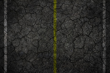 Crack asphalt Road Texture with White Stripes and yellow