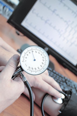 Measuring of blood pressure in a hospital