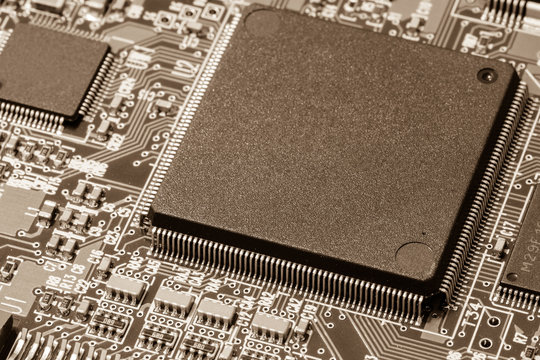 Technology concept of a computer microchip and circuit board