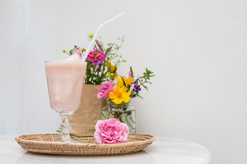 Lychee Smoothie wiith Beautiful Pink Rose