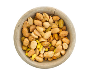 Fresh mixed salted nuts in a bowl, peanut mix