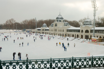 Budapest, Hungary, 02.05.2012: Ice skating rink in the downtown