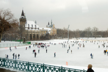 Budapest, Hungary, 02.05.2012: Ice skating rink in the downtown