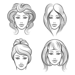 Womens faces with different hairstyles