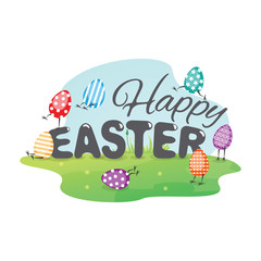 Happy Easter greeting card with funny eggs.