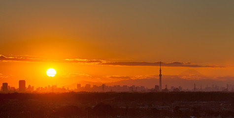 Sunset landscape and Tokyo city view