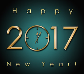 2017 Happy New Year background with gold clock