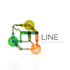 Linear abstract logo, connected multicolored segments of lines geometrical figure