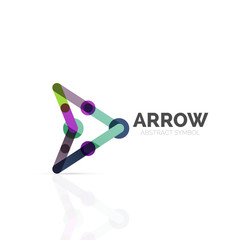 Linear arrow abstract logo, connected multicolored segments of lines in directional pointer figure
