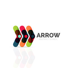 Linear arrow abstract logo, connected multicolored segments of lines in directional pointer figure