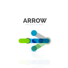 Linear arrow abstract logo, connected multicolored segments of lines in directional pointer figure
