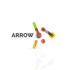 Linear arrow abstract logo, connected multicolored segments of lines in directional pointer figure