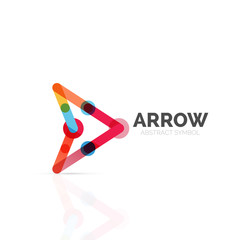 Linear arrow abstract logo, connected multicolored segments of lines in directional pointer figure