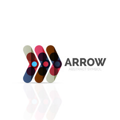 Linear arrow abstract logo, connected multicolored segments of lines in directional pointer figure