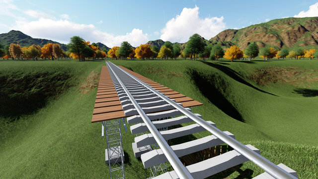 Railroad bridge. Railway tracks stretching