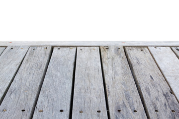 Close up old wooden deck and floor isolated on white background