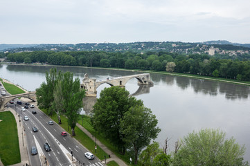 Pont d'Avignon and Rhone river in Avignon