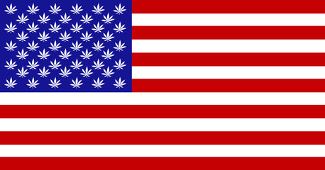 Usa flag with cannabis leafs