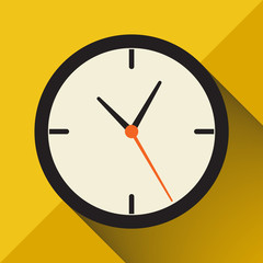 clock vector on yellow background shadow