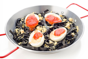 Italian black noodles cooked