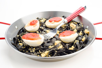 Italian black noodles cooked