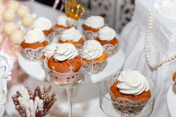 muffins cakes delicacies on a festive table