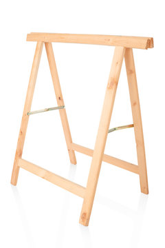 Sawhorse, DIY wooden tool isolated on white, clipping path