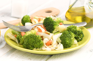 steamed vegetables in modern plate