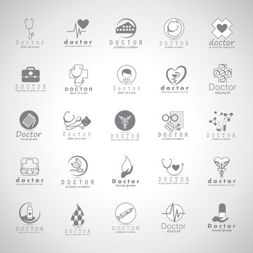 Doctor And Medical Icons Set-Isolated On Gray Background-Vector Illustration,Graphic Design.For Web,Websites,Print, App,Presentation Templates,Mobile Applications And Promotional Material,Collection