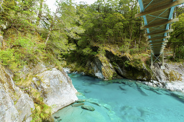 Blue Pools in Mount Aspiring National Park, New Zealand.