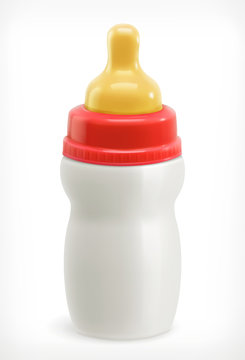 Bottles with pacifier, vector icon
