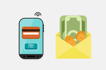Mobile Payment: Flat lay vector illustration