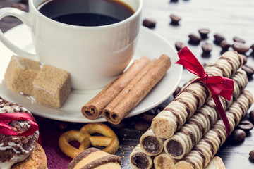 Biscuits and coffee on table