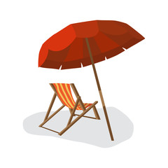 Sea summer beach, sun umbrellas, beach beds isolated with shadow