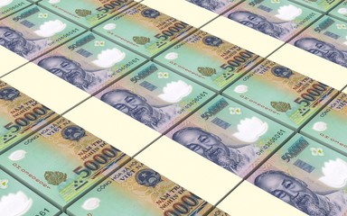 Vietnamese dong bills stacks background. Computer generated 3D photo rendering.
