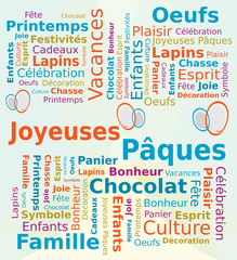 Nuage de Mots - Joyeuses Pâques en Français - Illustration Oeufs 