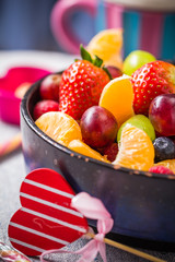 dish full various fresh colorful fruits