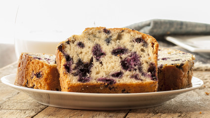 Home baked lemon cake with blueberries