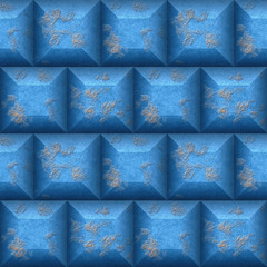 Abstract seamless mosaic 3d pattern of blue and beige beveled cubes