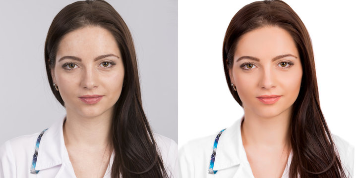  woman,  before and after retouch