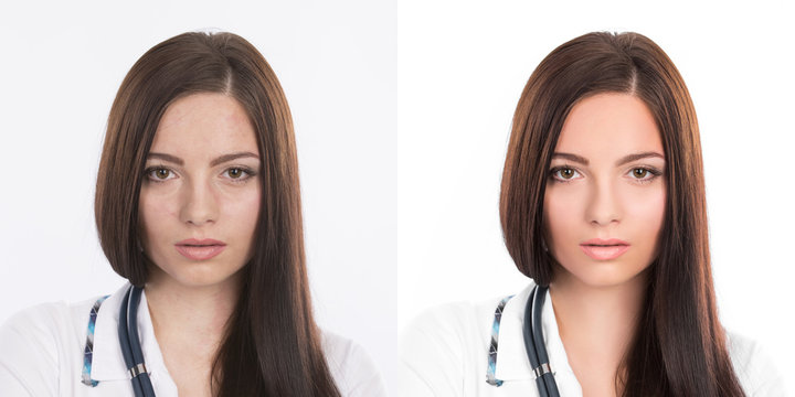  woman,  before and after retouch